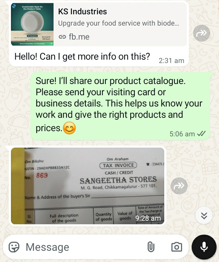 Rate negotiation handled on WhatsApp.