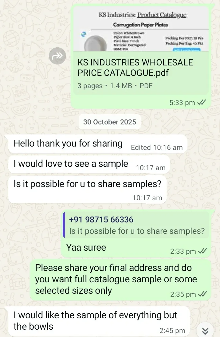 Buyer requests samples, deal opens.