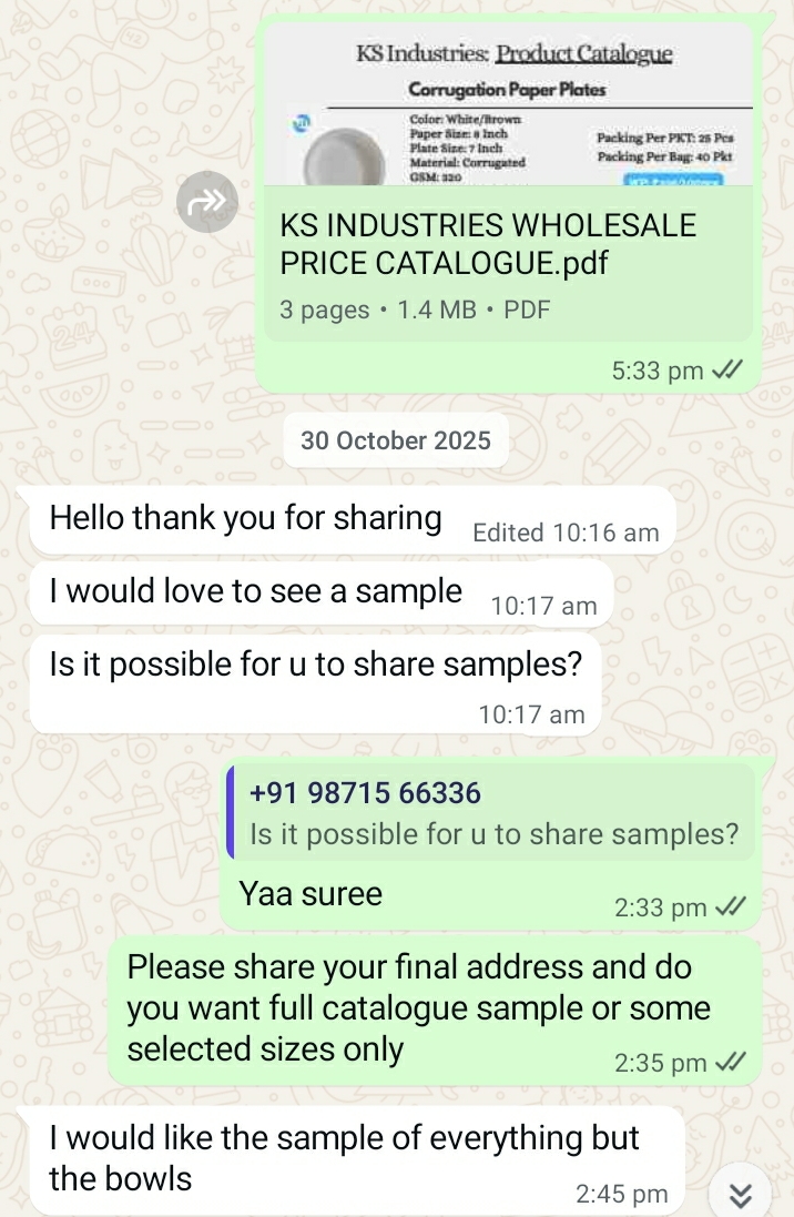 Buyer requests samples, deal opens.